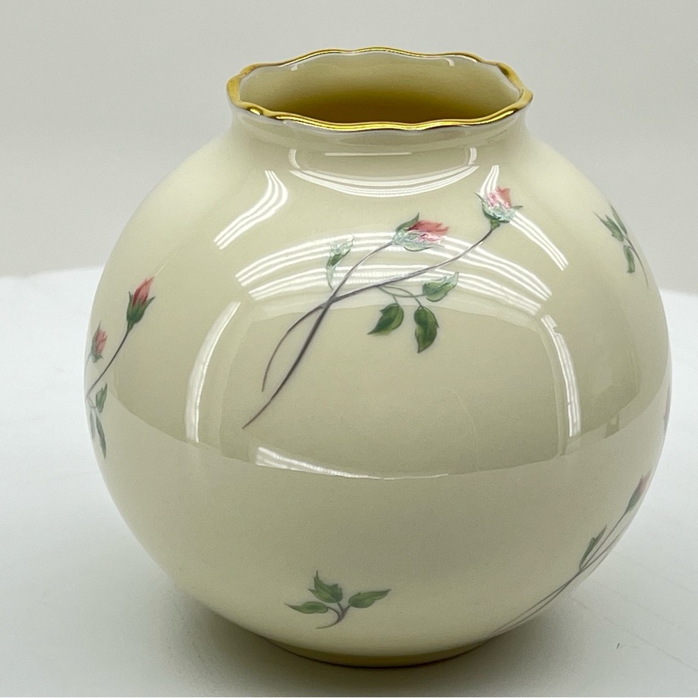 Lenox Rose Manor Vase Ceramic 24K Gold Trim Hand Painted Globe Round Cottage - Picture 6 of 12